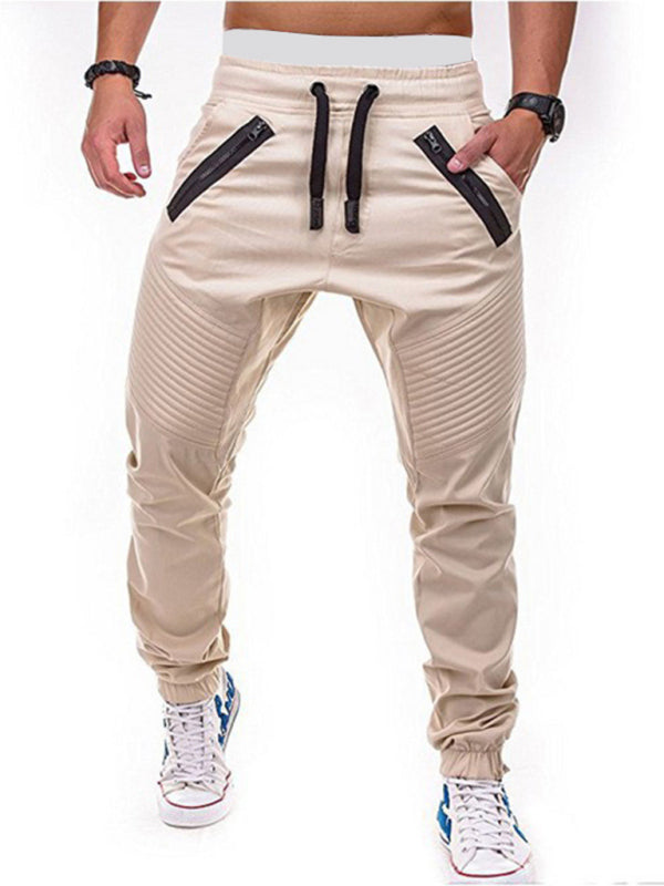 Calça casual masculina com bolsos de fechos