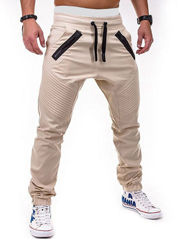 Calça casual masculina com bolsos de fechos