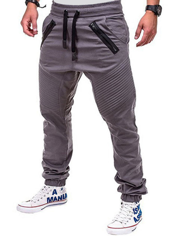 Calça casual masculina com bolsos de fechos