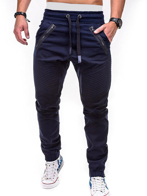 Calça casual masculina com bolsos de fechos